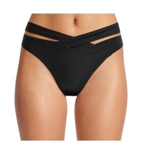 Time & Tru Mid-Rise Black Strappy Bikini Bottom sz L. NWT